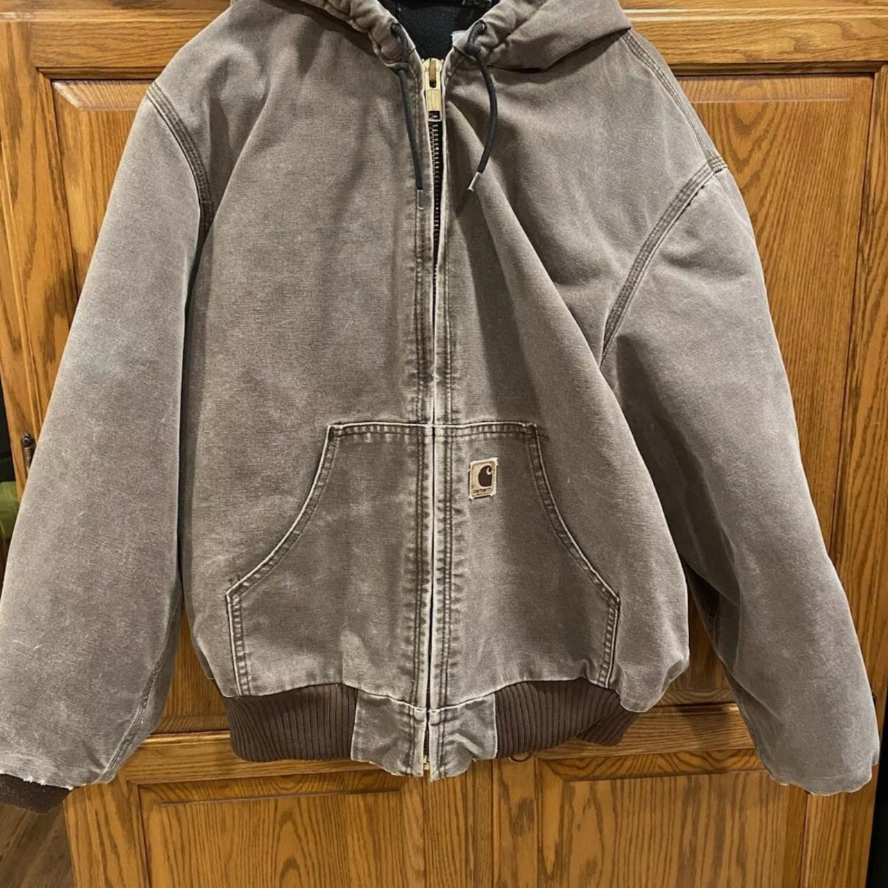 Vintage Carhartt Hooded Jacket Mens Medium Distressed Faded Quilted Tan