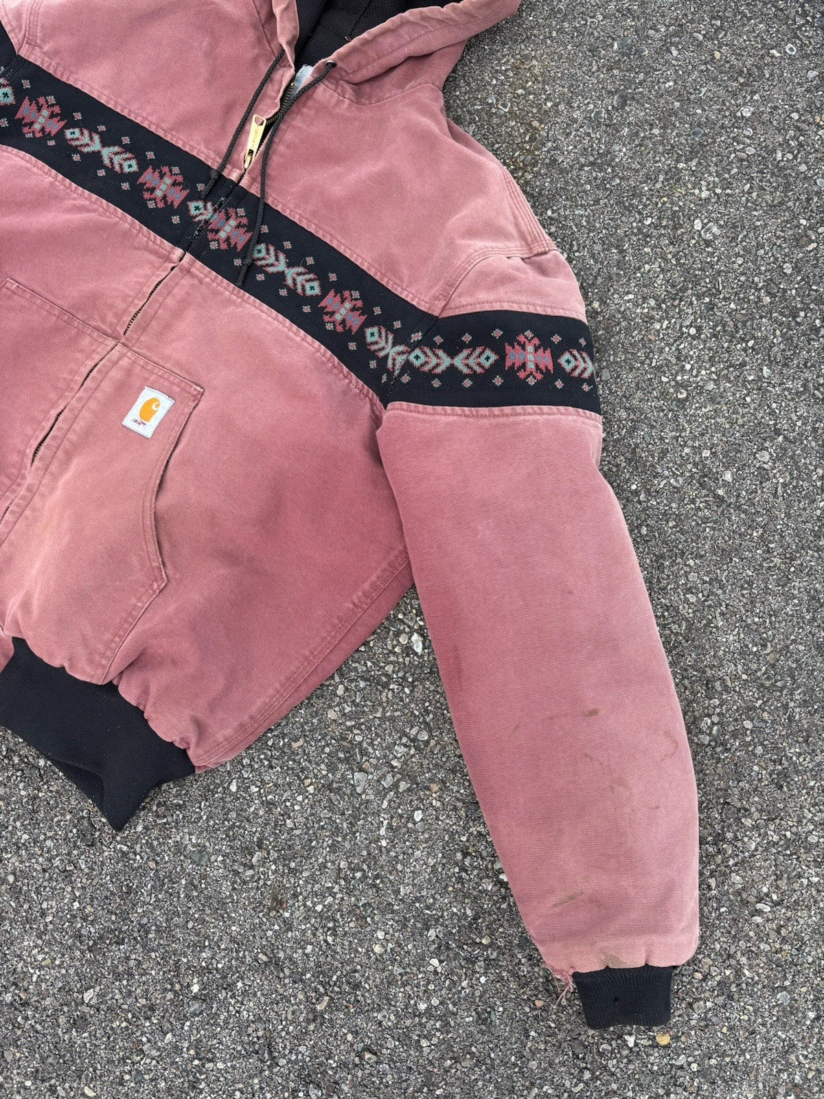 Vtg 90s Carhartt Aztec Hooded Jacket JR0136 Redwood XL Southwest Thermal Lined
