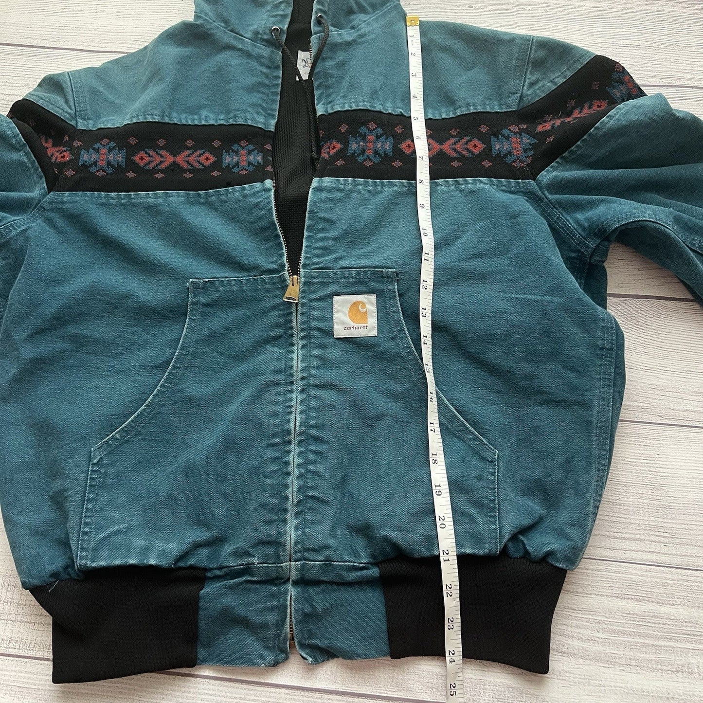 Vintage Carhartt Aztec Santa Fe Jacket Size Medium Teal JQ041 Faded Rare Lined