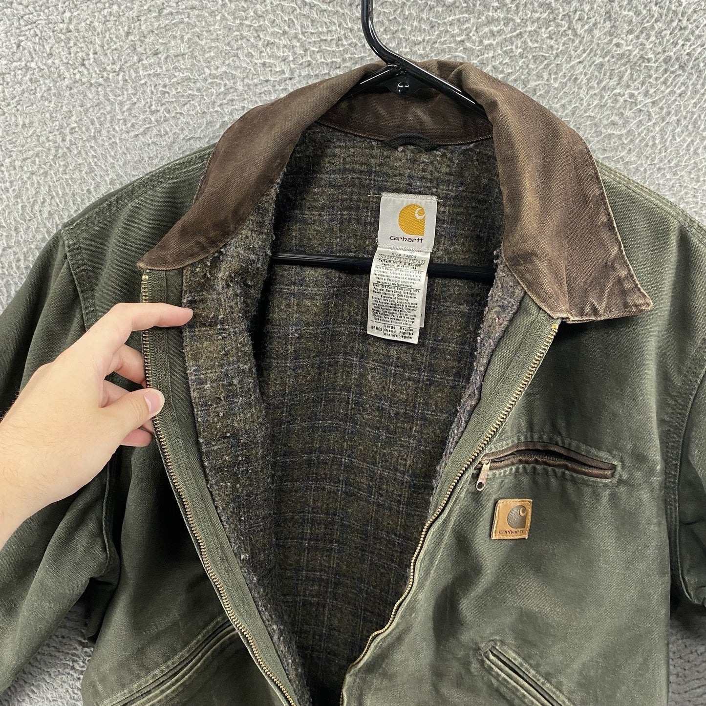 VINTAGE Carhartt Jacket Mens Large Green Detroit J97 MOS Blanket Duck Canvas 90s