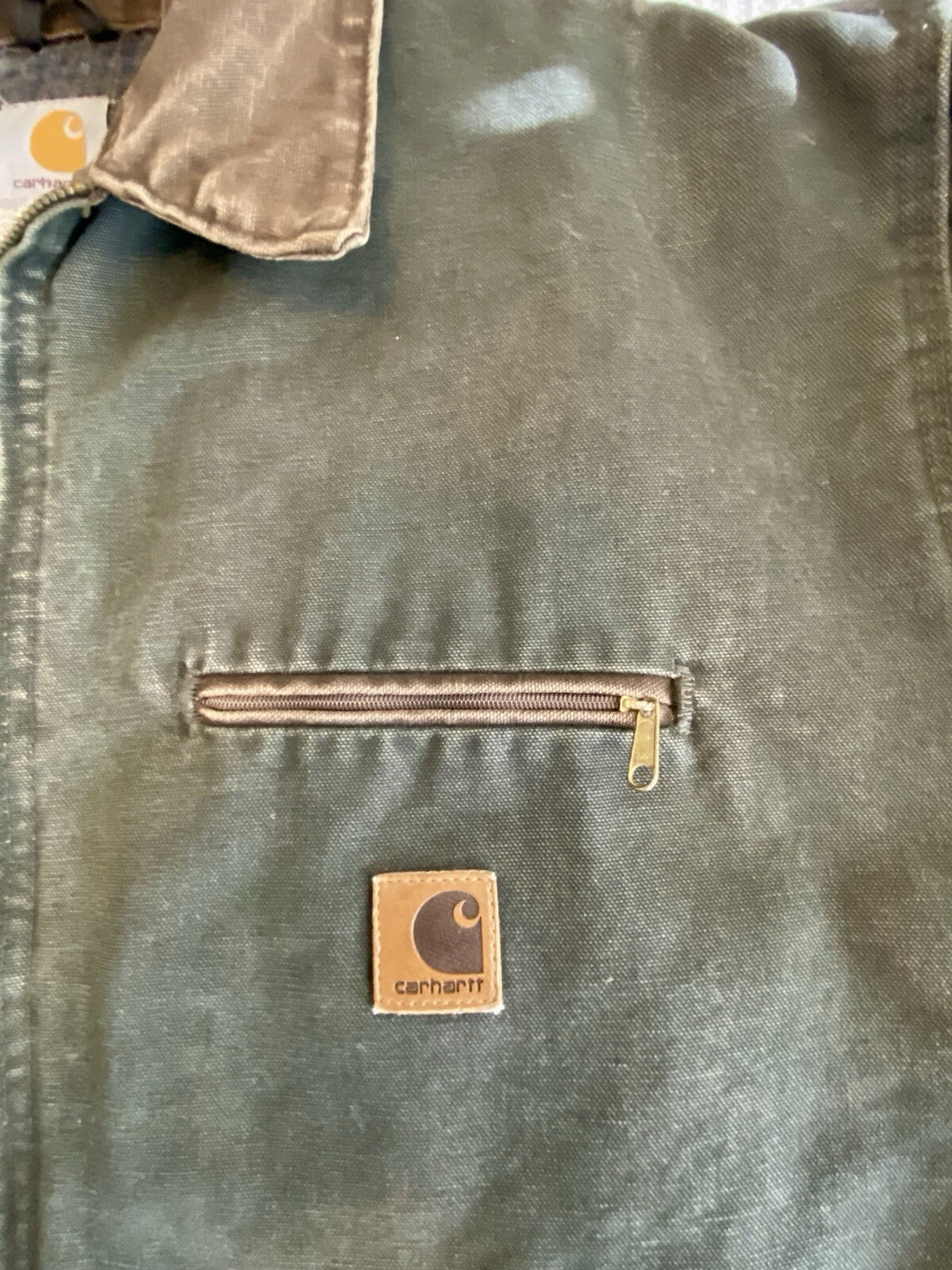 VTG Carhartt Detroit Blanket-Lined Jacket # J97 MOS Moss Green, Men’s Size XL.