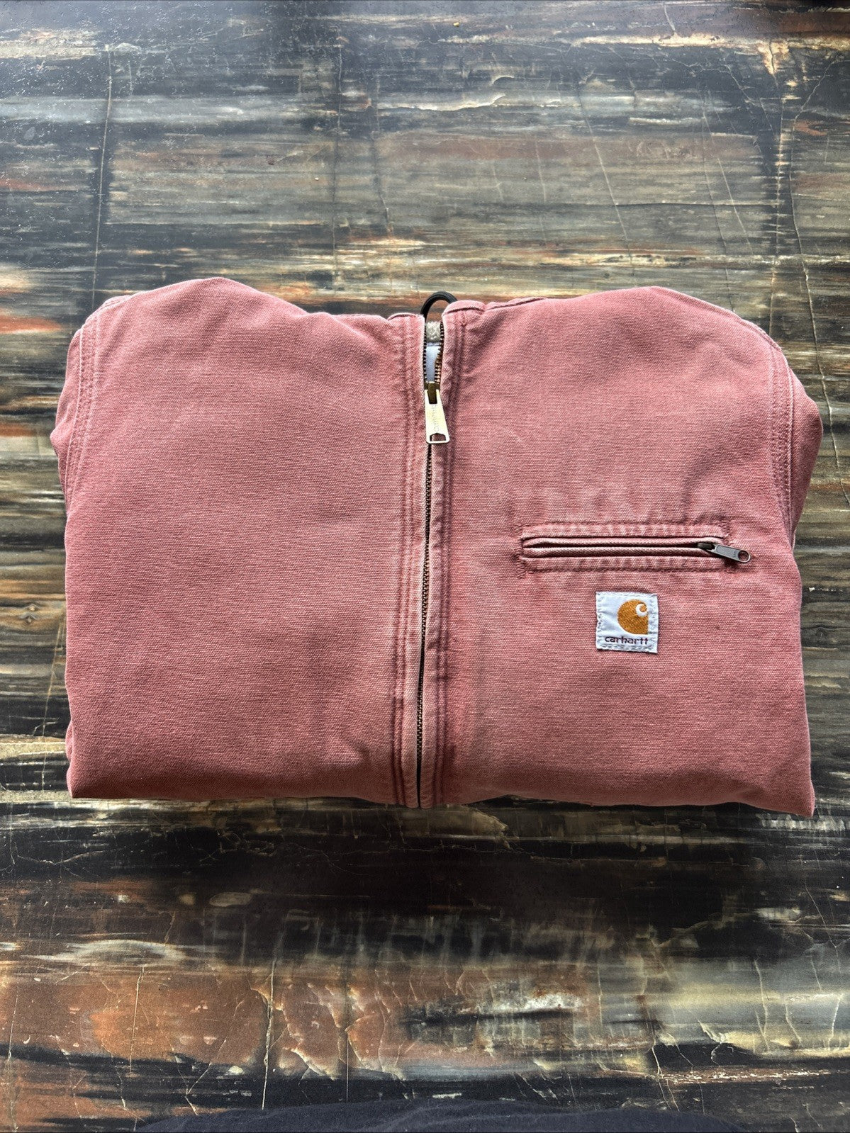 Vintage Carhartt WJ141 VRS rust red Jacket Sherpa Lined Hooded Womens Small RARE