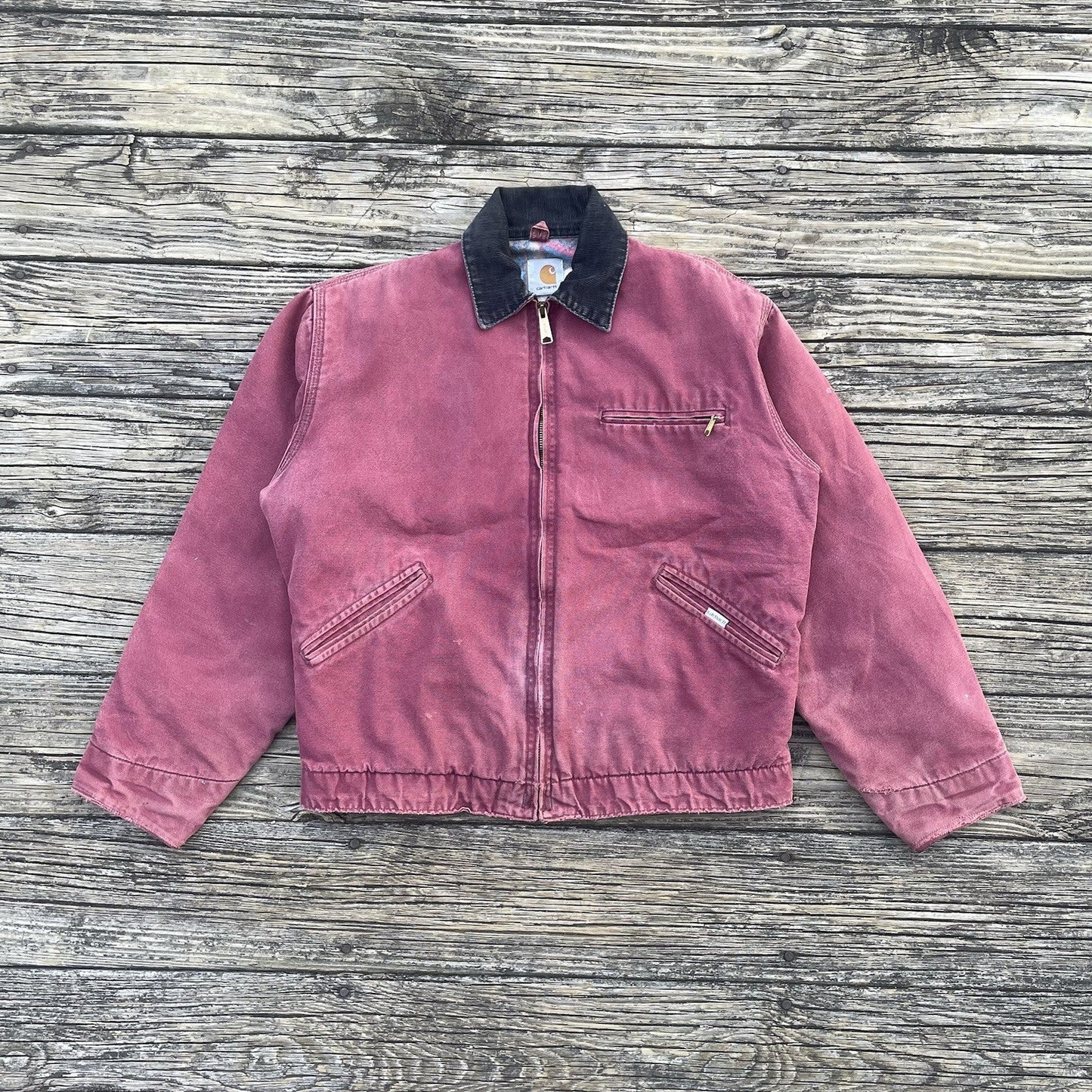vintage carhartt j24 rdw aztec detroit jacket in redwood size medium