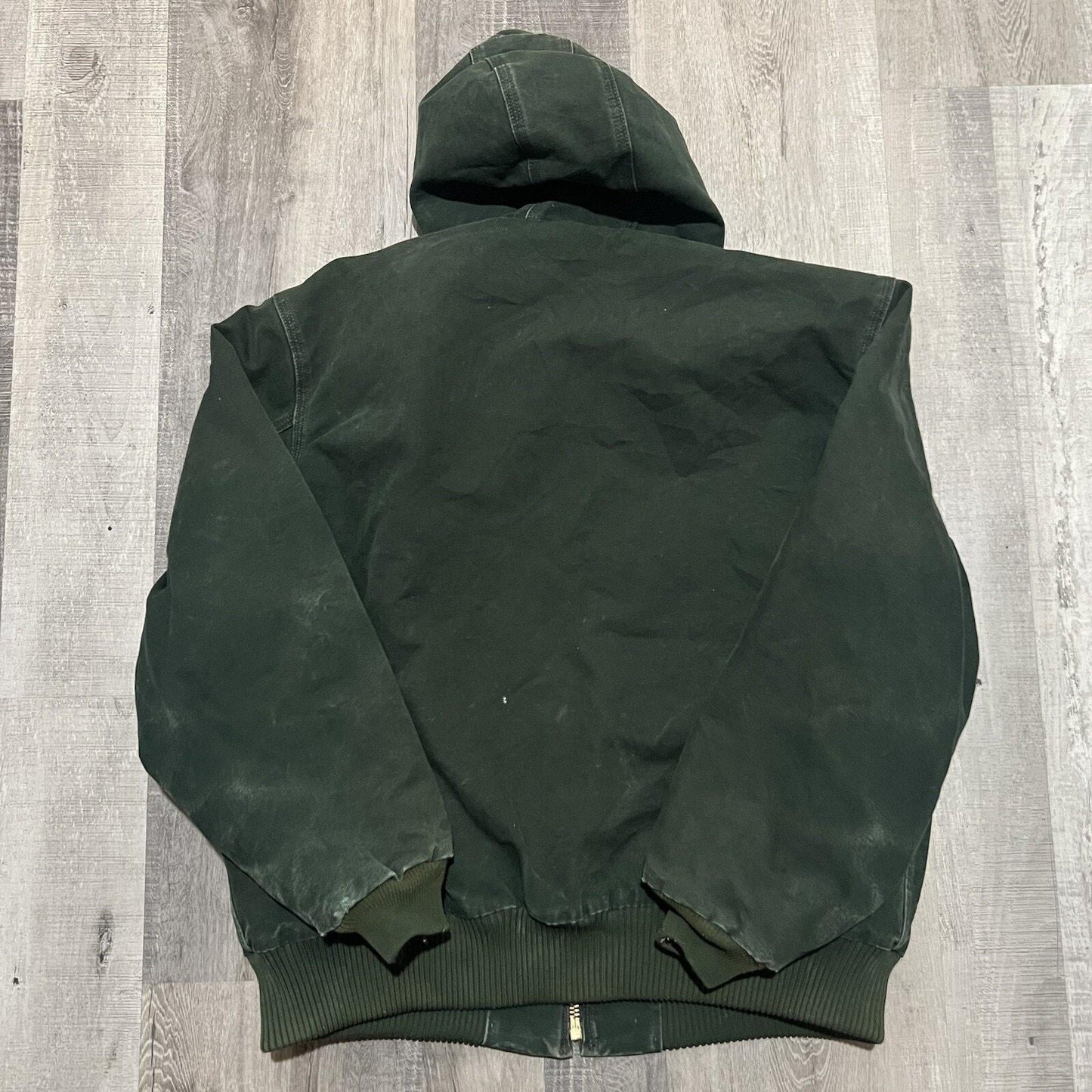 VTG Carhartt J68 Sun Faded Spruce Green Full Zip Hooded Fleece Lined Jacket XL