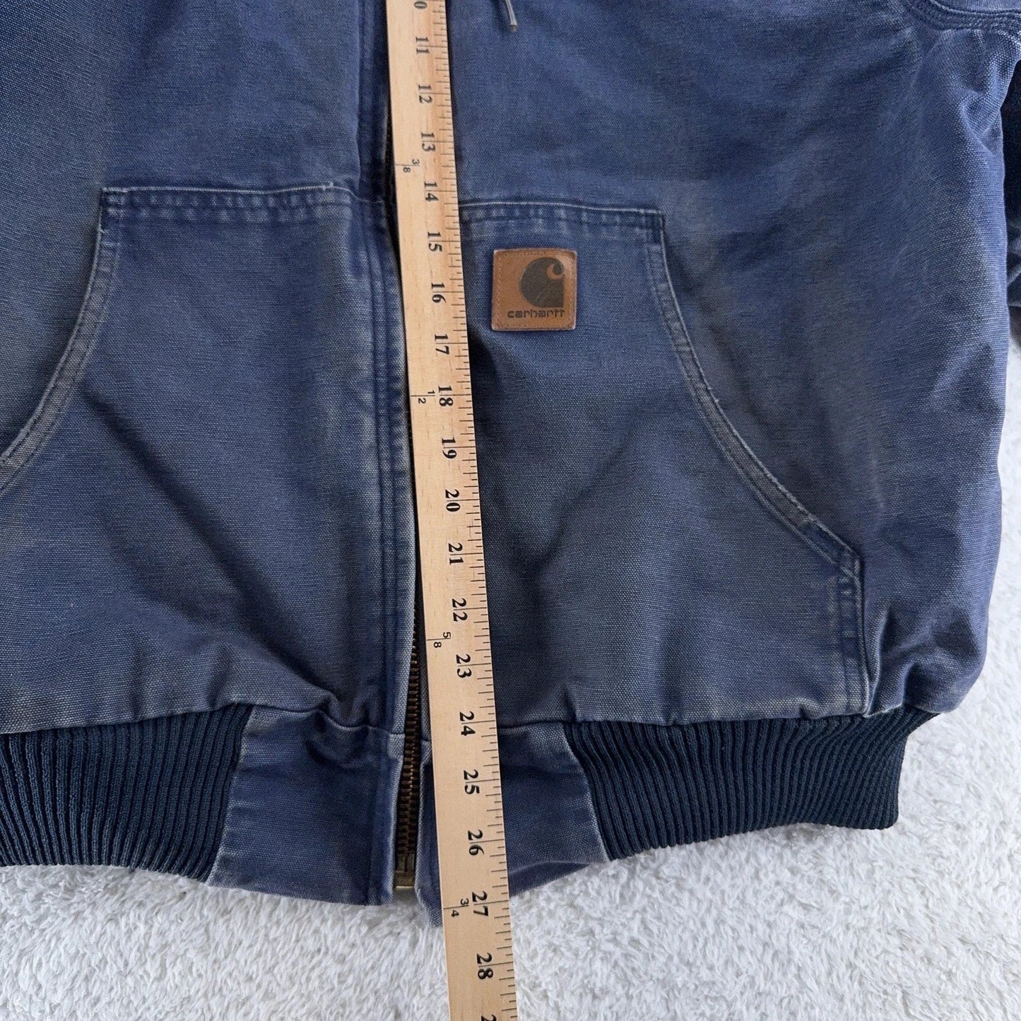 Carhartt Jacket Mens Large Blue Hooded Full Zip Workwear Faded Lined 376-20 duck