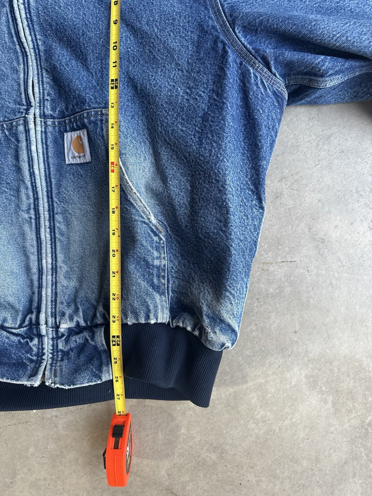 VTG Carhartt Jacket Mens Large Blue Denim Aztec Blanket Lined Hooded 90s JB848