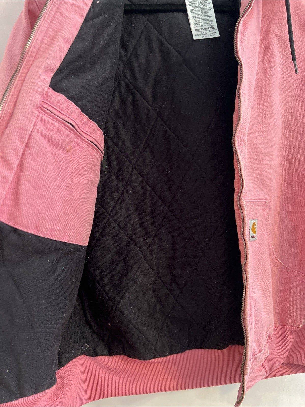 Carhartt Active Jacket Quilt Lined Women’s L WJ130 PKR Pink Rose Hooded Canvas