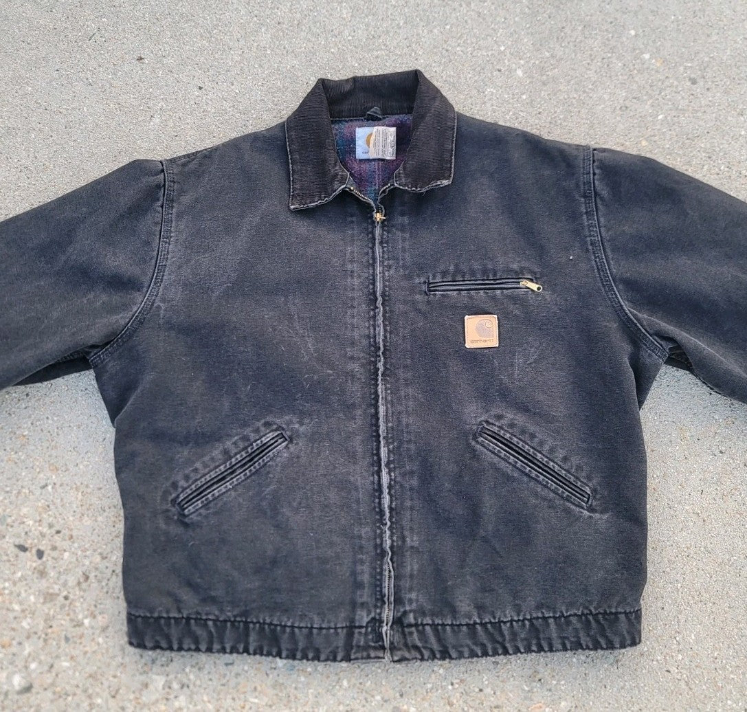 Vintage Carhartt J43 ONX Onyx Black Sandstone Detroit Jacket sz XL Blanket Lined
