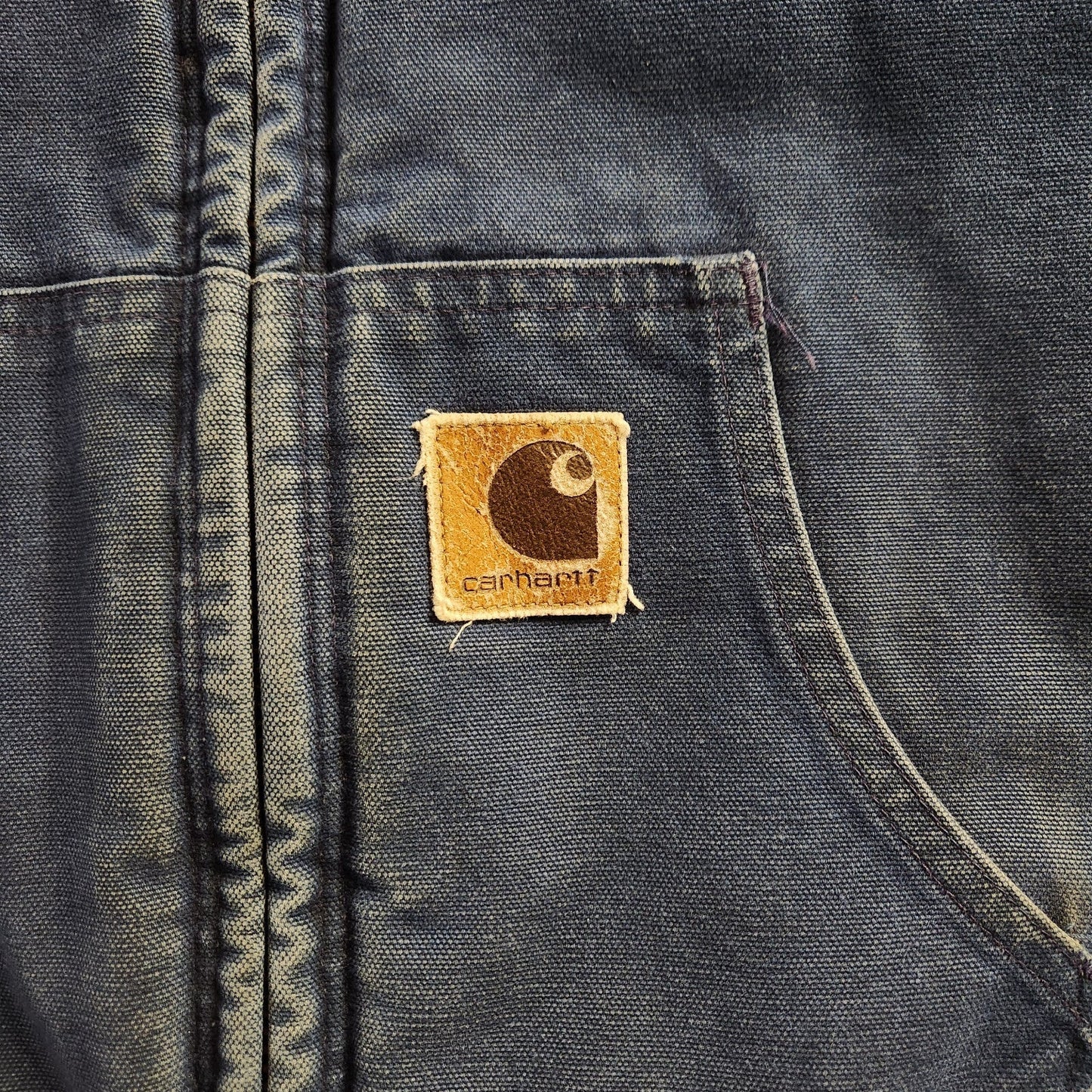 Vintage Carhartt Mens L Duck Blue J68 BLU Hooded Canvas Work Insulated Jacket