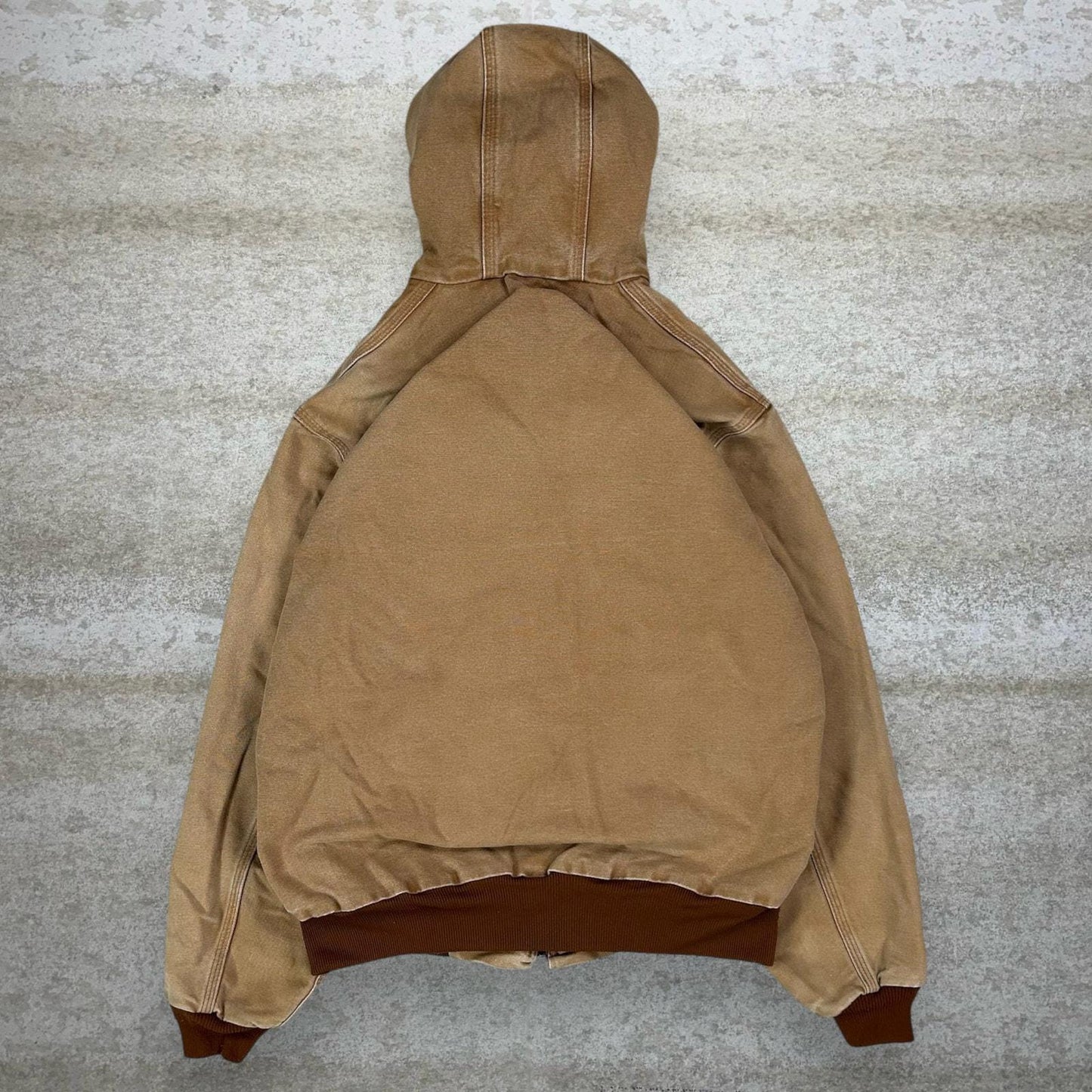 Vintage Carhartt Jacket M Tan Cotton Canvas Mesh Lined Union Made in USA Hooded Full Zip 90s