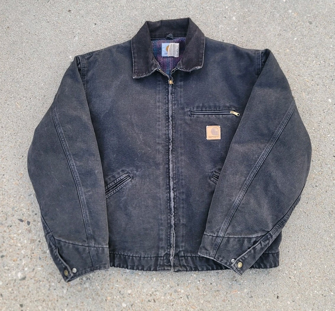 Vintage Carhartt J43 ONX Onyx Black Sandstone Detroit Jacket sz XL Blanket Lined