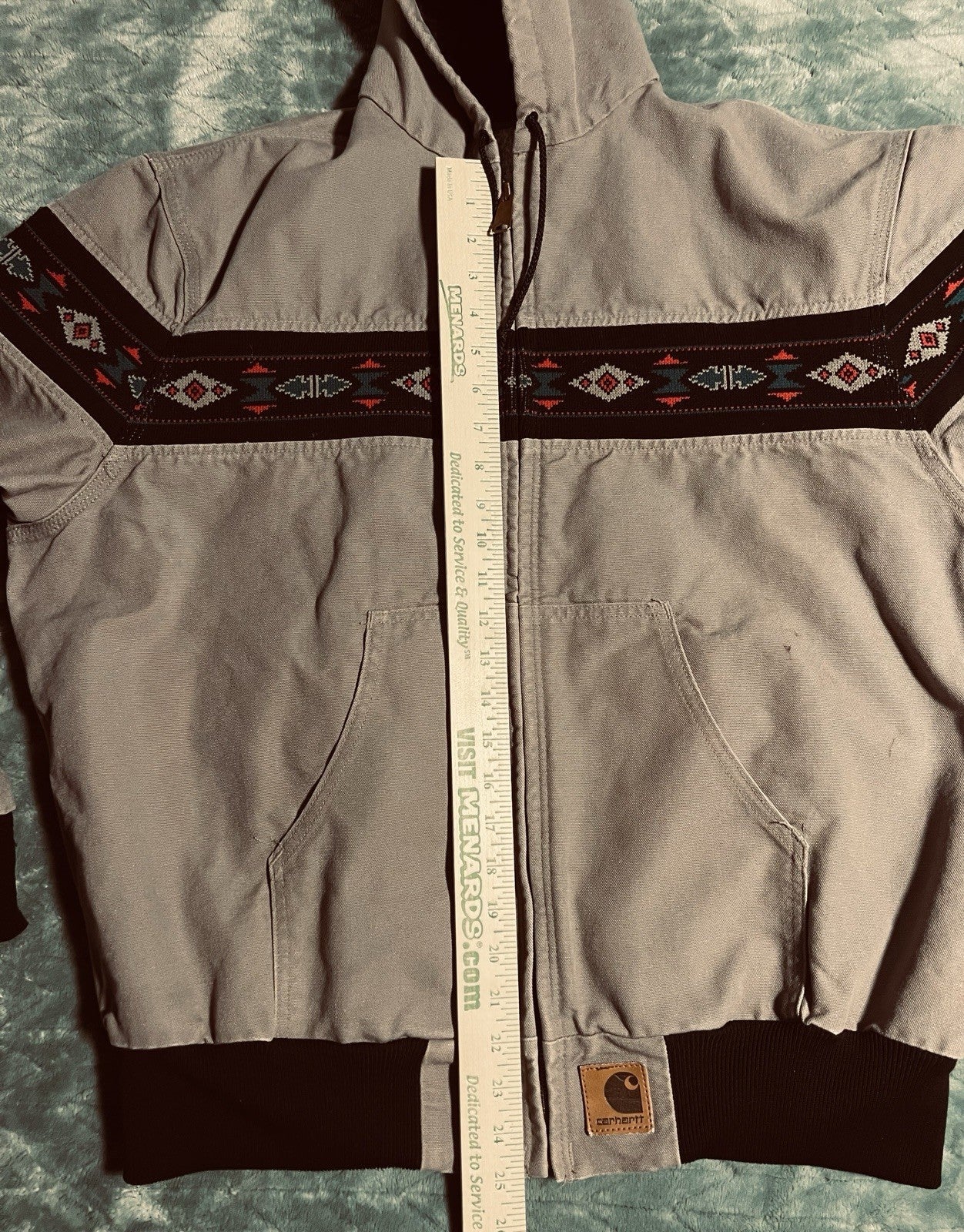 Vintage 90’s Men’s Carhartt Aztec Gray Hooded Jacket J78 CMT Southwestern Sz XL