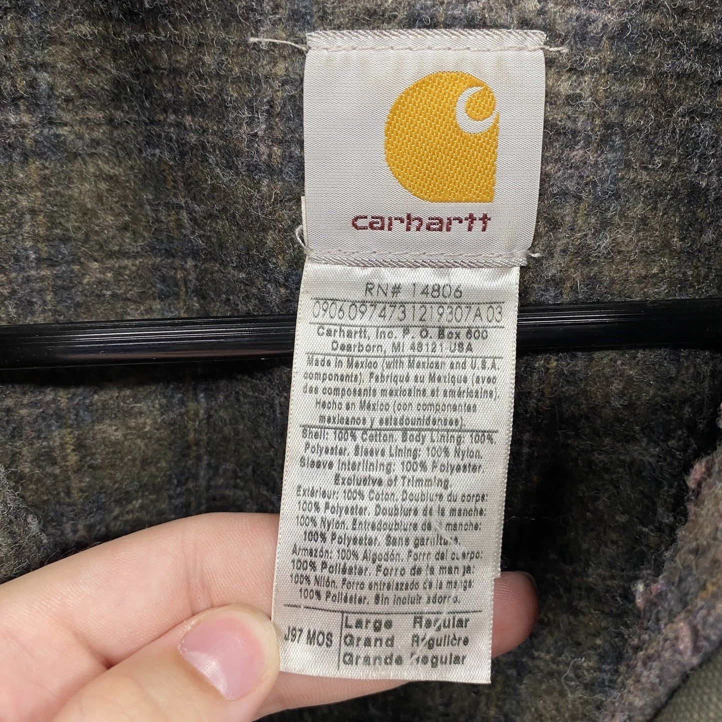 VINTAGE Carhartt Jacket Mens Large Green Detroit J97 MOS Blanket Duck Canvas 90s