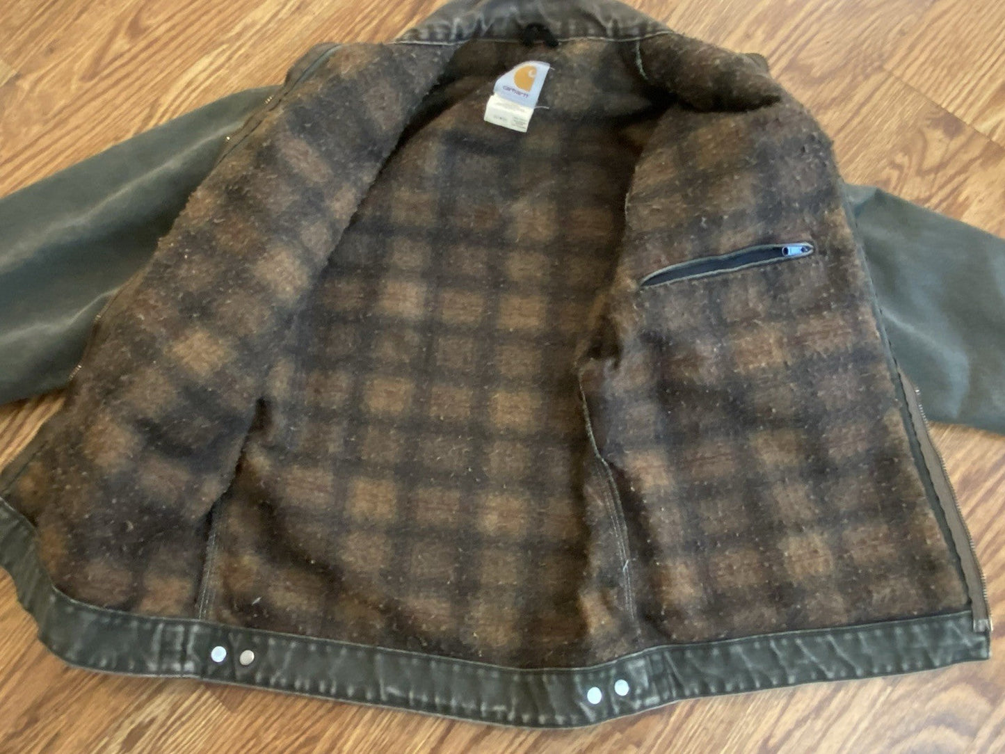 Vintage Carhartt J97MOS Green Detroit Jacket Blanket Lined Size Small