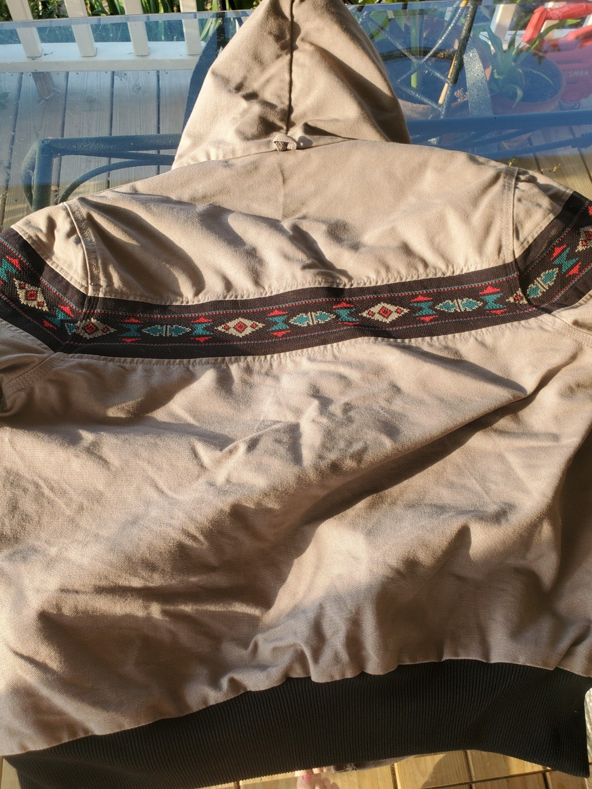 Carhartt Aztec Large Hooded Jacket Vintage 90's Distressed Tribal Pattern