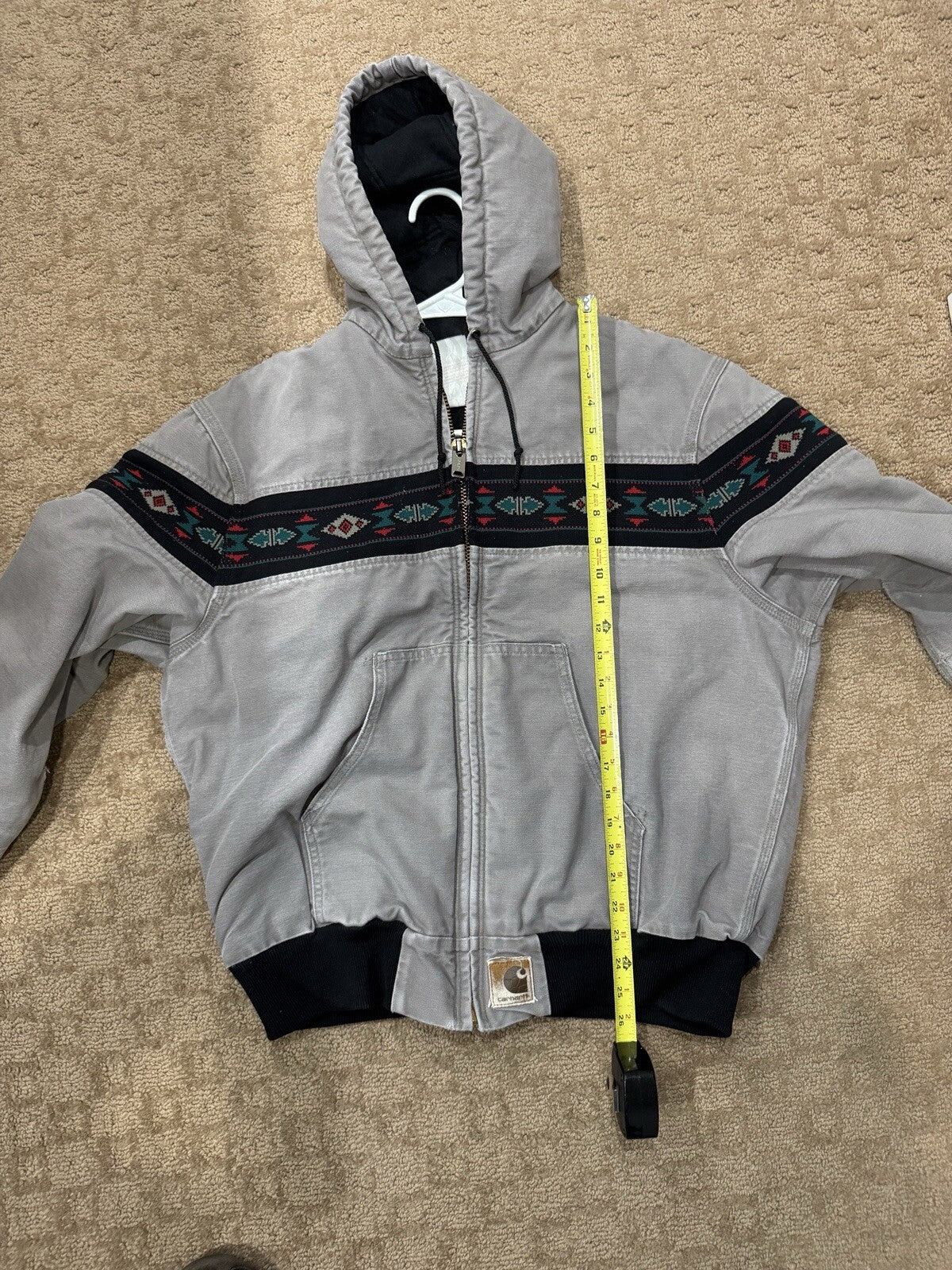 Vintage 90s Grey Aztec Carhartt Jacket Size M J78