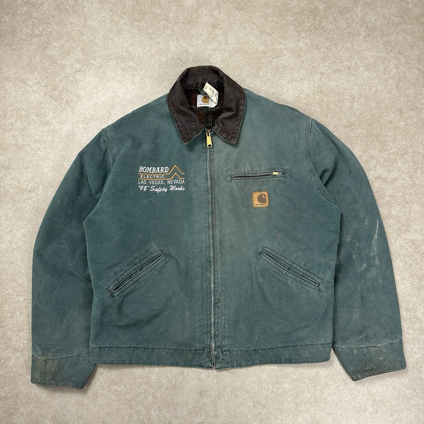 90s large Carhartt Detroit Jacket RARE J43 HTG Hunter Green Plaid Lined