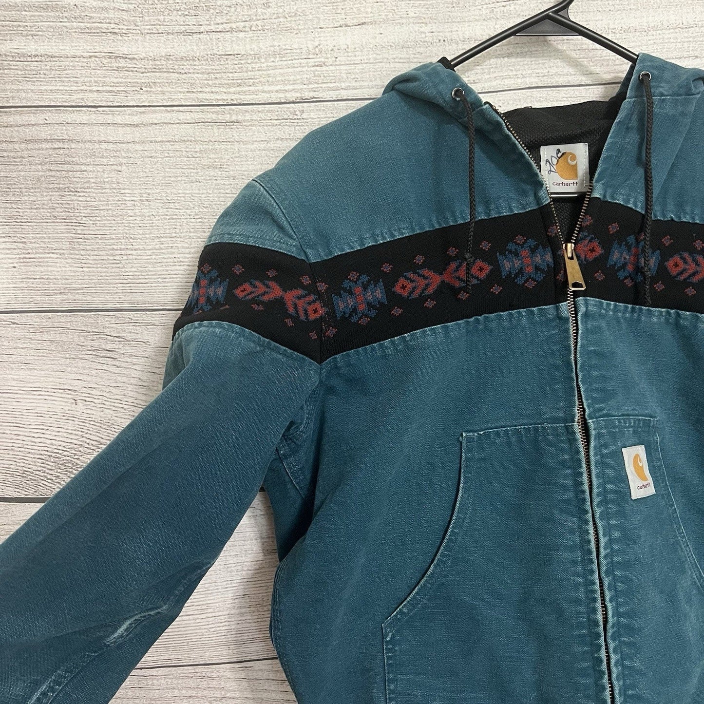 Vintage Carhartt Aztec Santa Fe Jacket Size Medium Teal JQ041 Faded Rare Lined