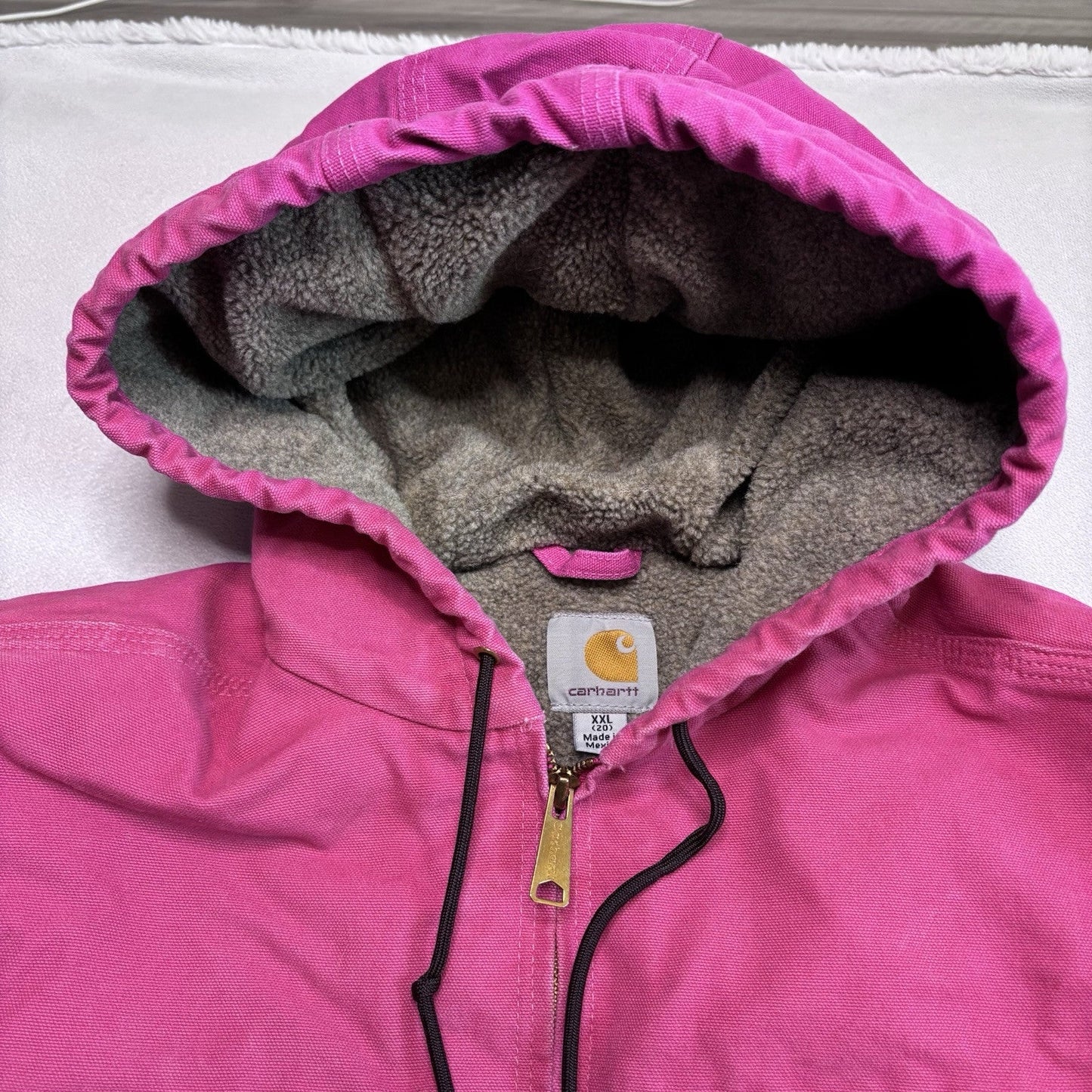 Vintage Carhartt Jacket XXL Pink WJ141 Duck Canvas Quilted Hooded Sherpa Lined
