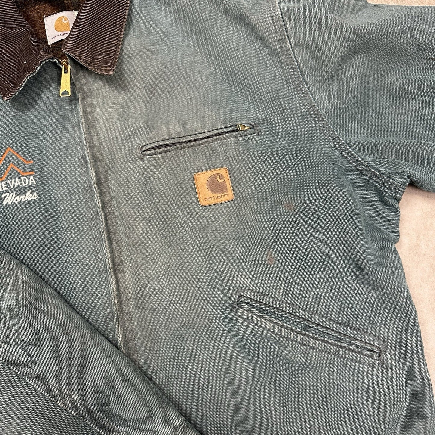 90s large Carhartt Detroit Jacket RARE J43 HTG Hunter Green Plaid Lined