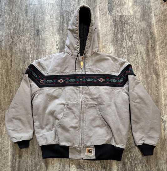 Vintage 90s Carhartt Aztec Full Zip Hooded Jacket Quilted Tribal Size X-Large