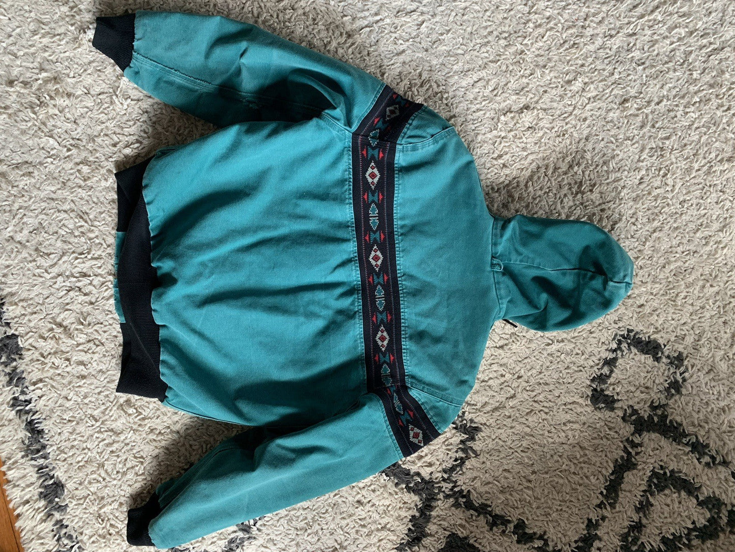 Vintage Carhartt Aztec Santa Fe Style Hooded Jacket Teal Aqua Medium J79 AQU