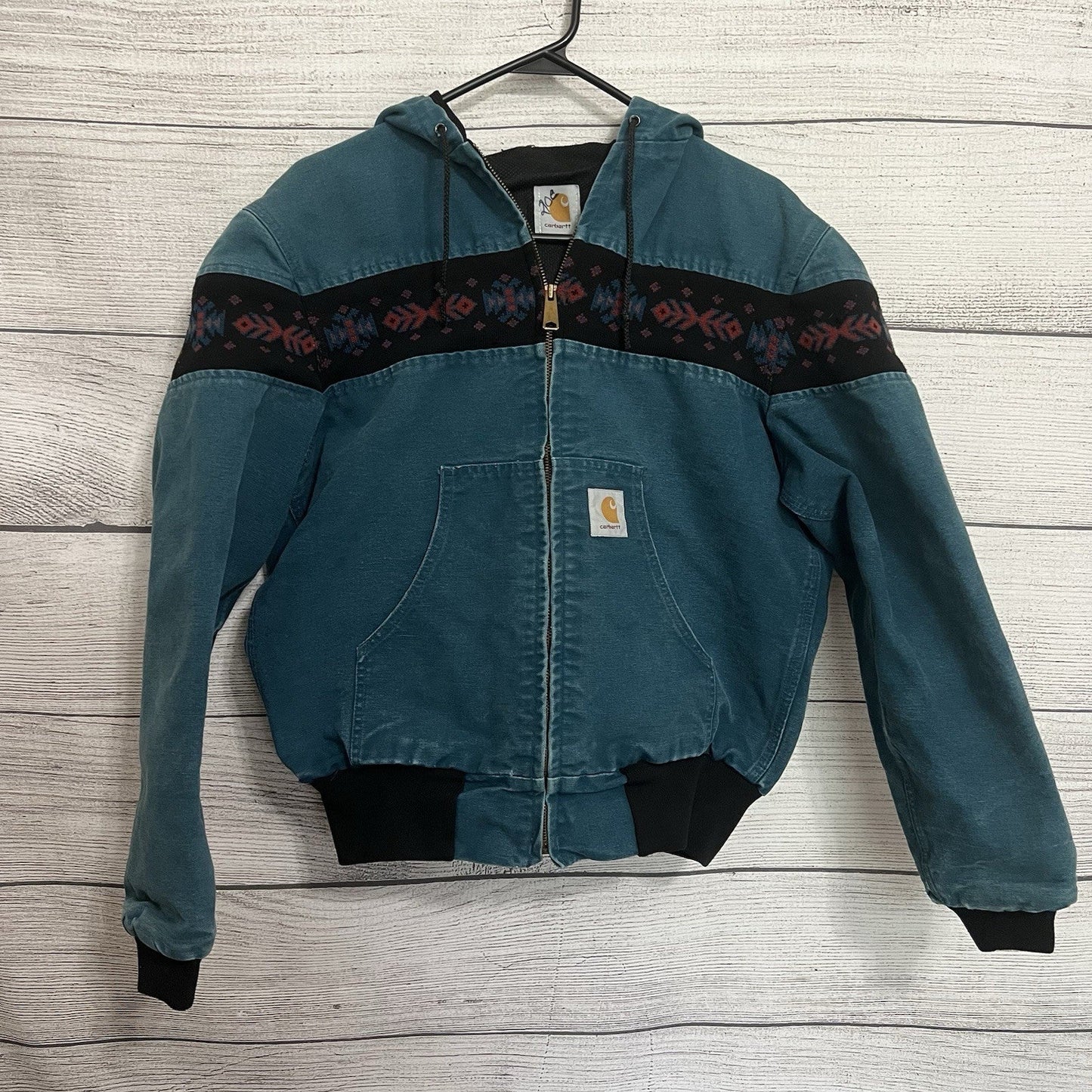 Vintage Carhartt Aztec Santa Fe Jacket Size Medium Teal JQ041 Faded Rare Lined