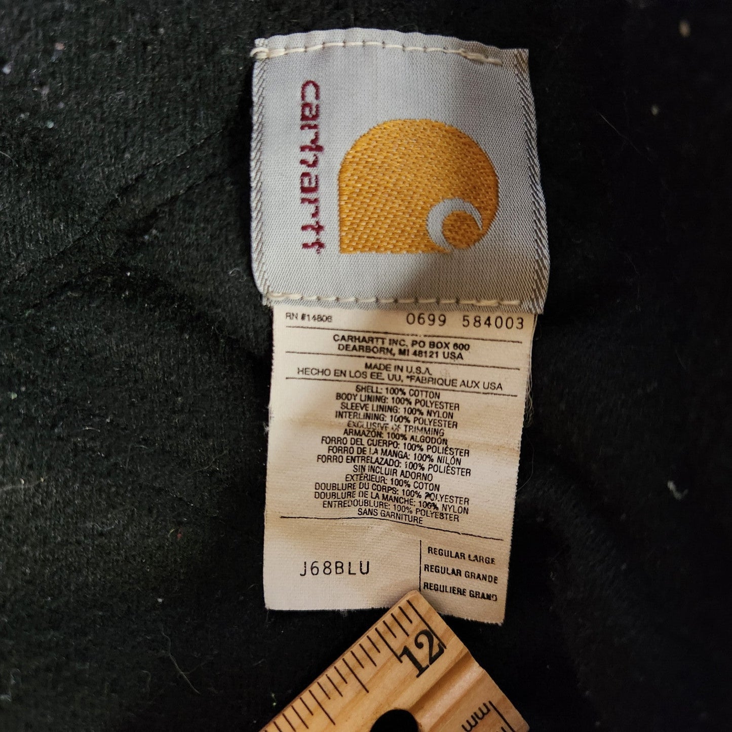 Vintage Carhartt Mens L Duck Blue J68 BLU Hooded Canvas Work Insulated Jacket