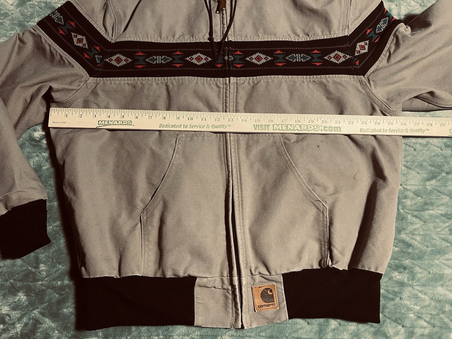 Vintage 90’s Men’s Carhartt Aztec Gray Hooded Jacket J78 CMT Southwestern Sz XL