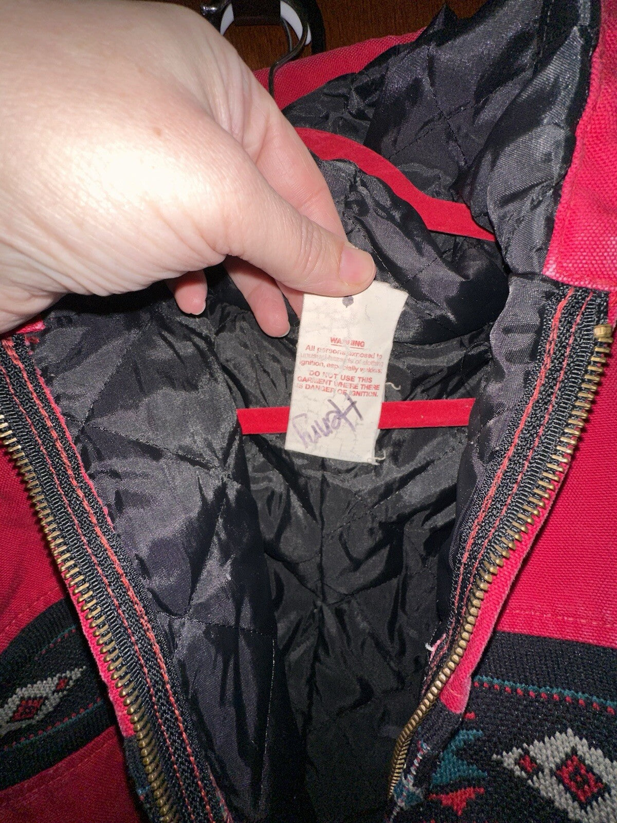 Vintage 90s Carhartt Western Aztec Canvas Hooded Coat Jacket J78RED Mens Sz 2XL