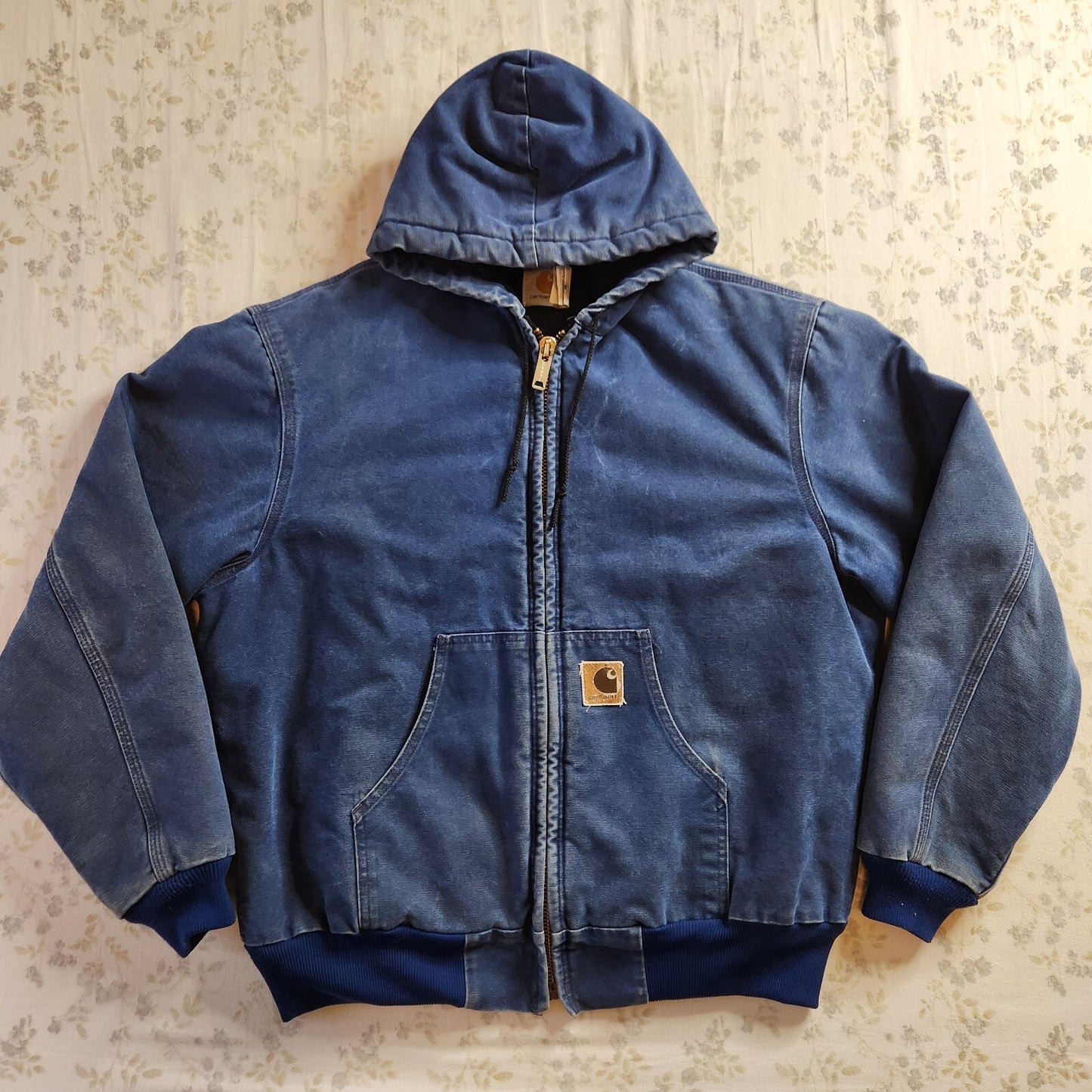 Vintage Carhartt Mens L Duck Blue J68 BLU Hooded Canvas Work Insulated Jacket