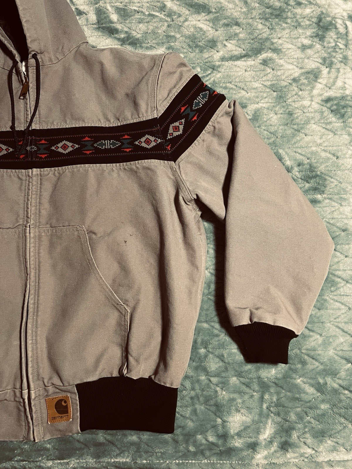 Vintage 90’s Men’s Carhartt Aztec Gray Hooded Jacket J78 CMT Southwestern Sz XL