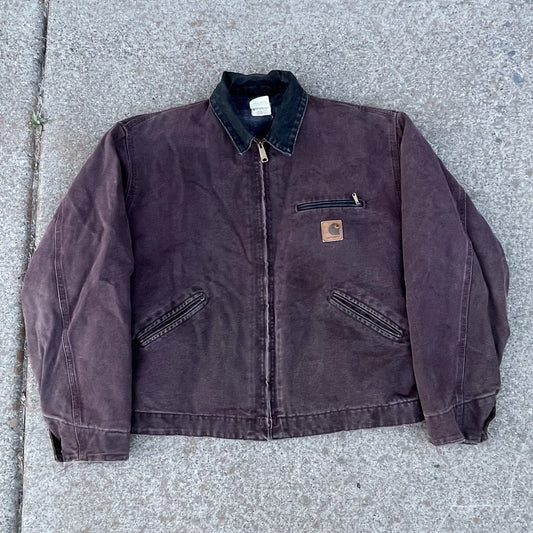 Carhartt Detroit J97 Brg Wine Burgundy Purple Vintage Faded Jacket Coat XL USA