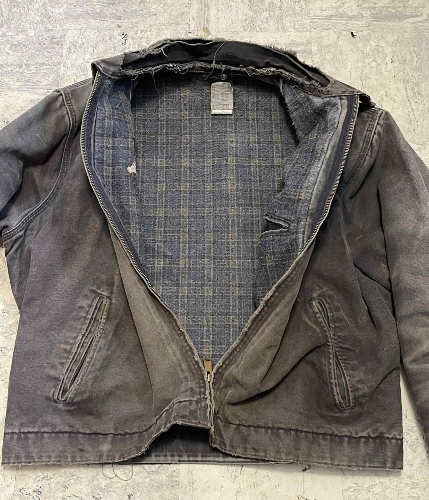 Vintage Carhartt Grey Distressed Detroit Jacket J97 PTL Size XL Blanket Lined