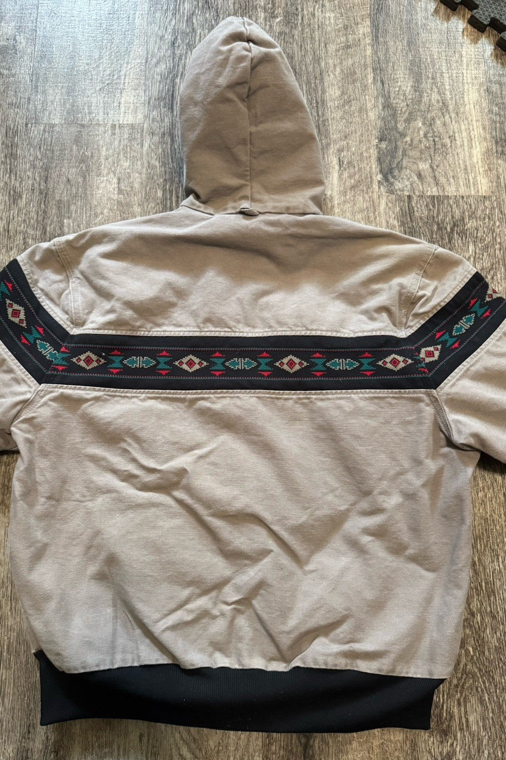 Vintage 90s Carhartt Aztec Full Zip Hooded Jacket Quilted Tribal Size X-Large