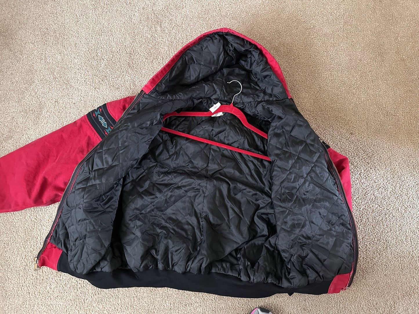 Vintage 90s Carhartt Western Aztec Canvas Hooded Coat Jacket J78RED Mens Sz 2XL