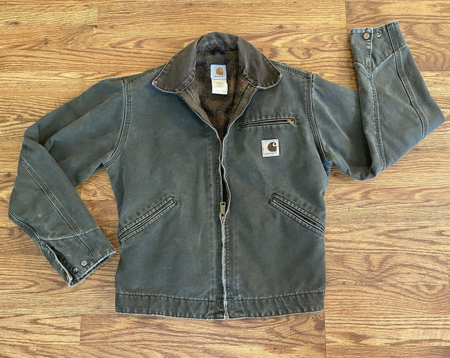 Vintage Carhartt J97MOS Green Detroit Jacket Blanket Lined Size Small