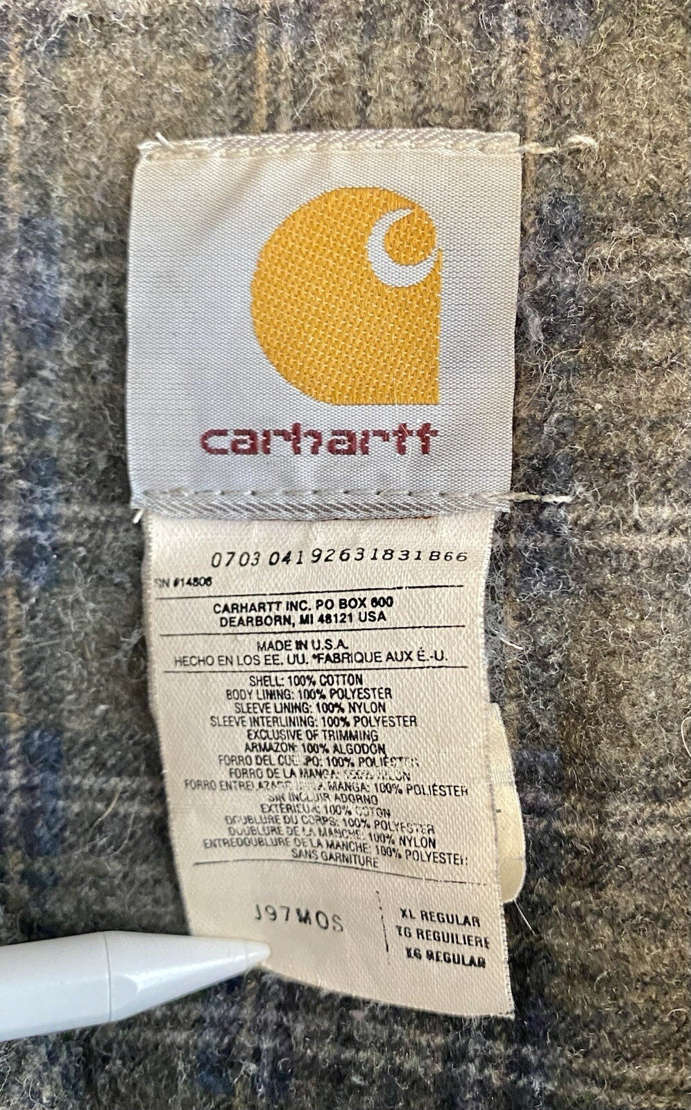 VTG Carhartt Detroit Blanket-Lined Jacket # J97 MOS Moss Green, Men’s Size XL.