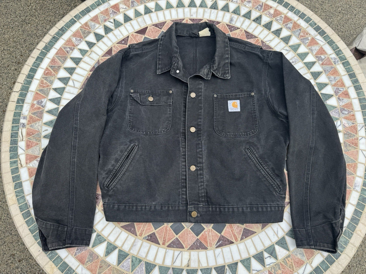 VTG Carhartt JU1005 Large Unlined Black Chore Jacket ~ blk detroit l coat