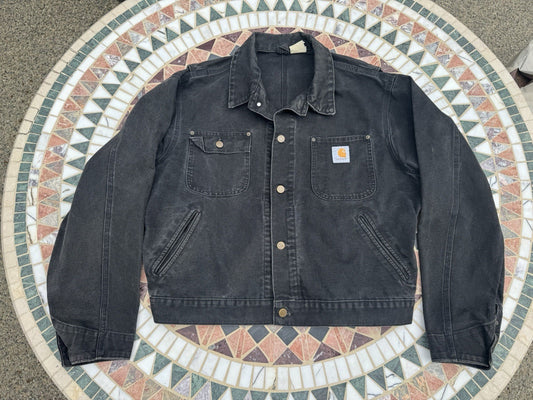 VTG Carhartt JU1005 Large Unlined Black Chore Jacket ~ blk detroit l coat
