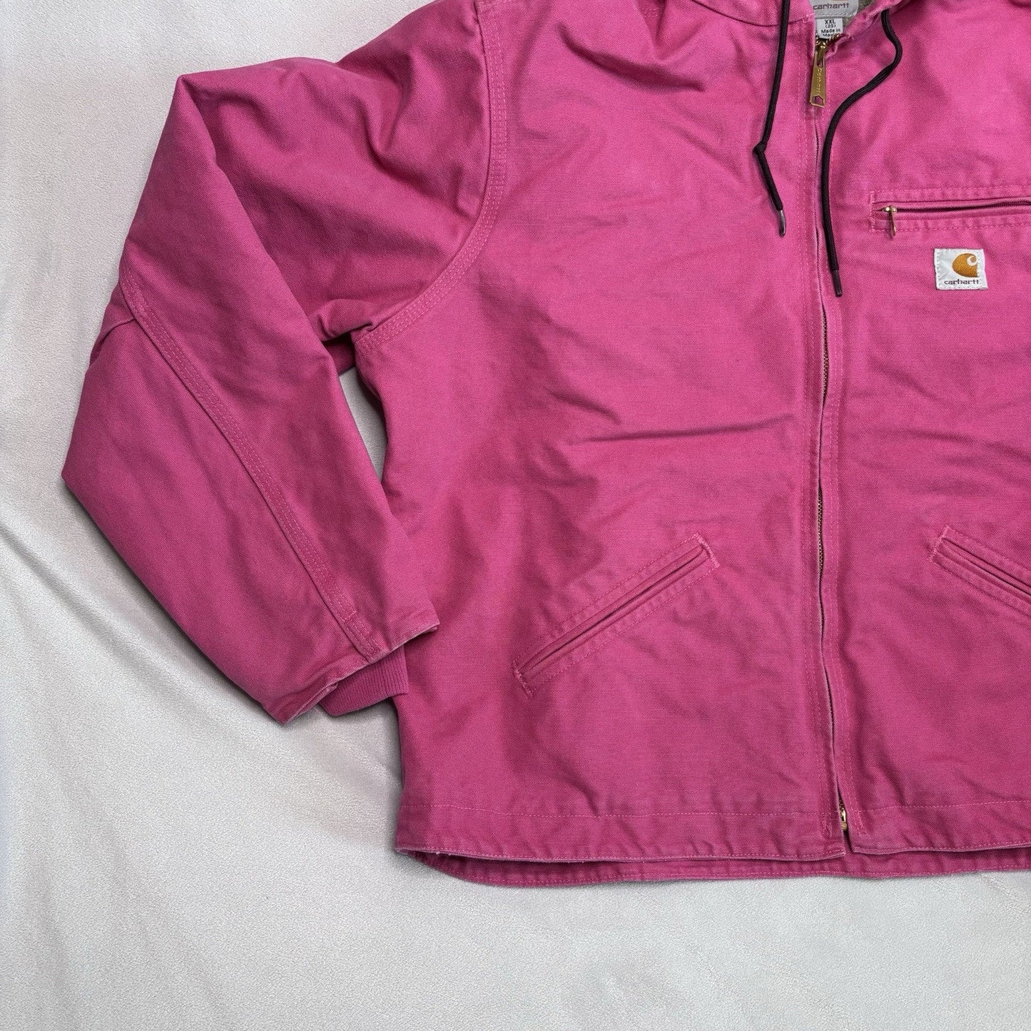 Vintage Carhartt Jacket XXL Pink WJ141 Duck Canvas Quilted Hooded Sherpa Lined