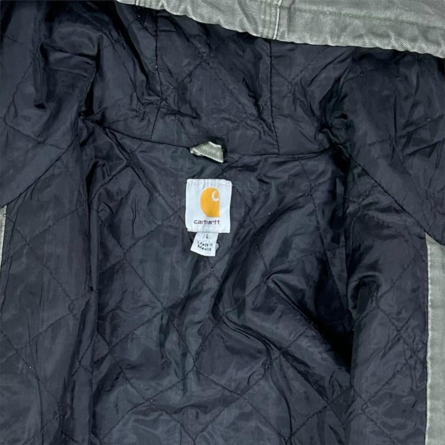 Vintage Carhartt Jacket L Sage Green Cotton Canvas Insulated Hooded Full Zip 90s