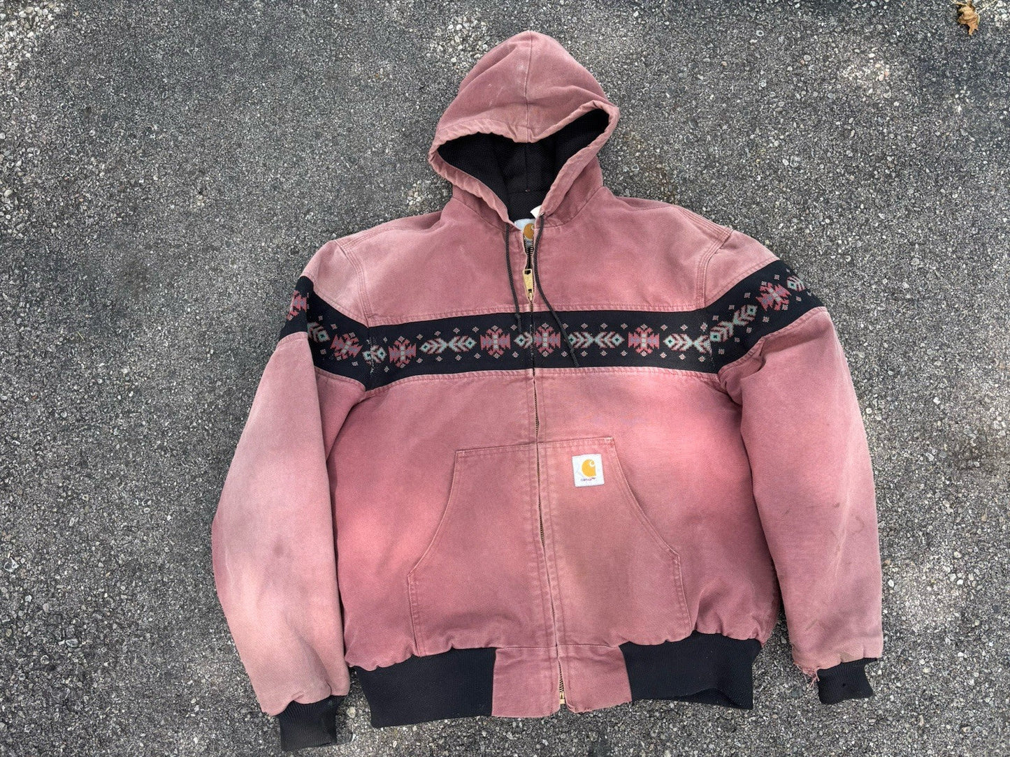Vtg 90s Carhartt Aztec Hooded Jacket JR0136 Redwood XL Southwest Thermal Lined