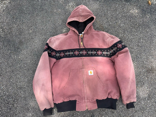 Vtg 90s Carhartt Aztec Hooded Jacket JR0136 Redwood XL Southwest Thermal Lined