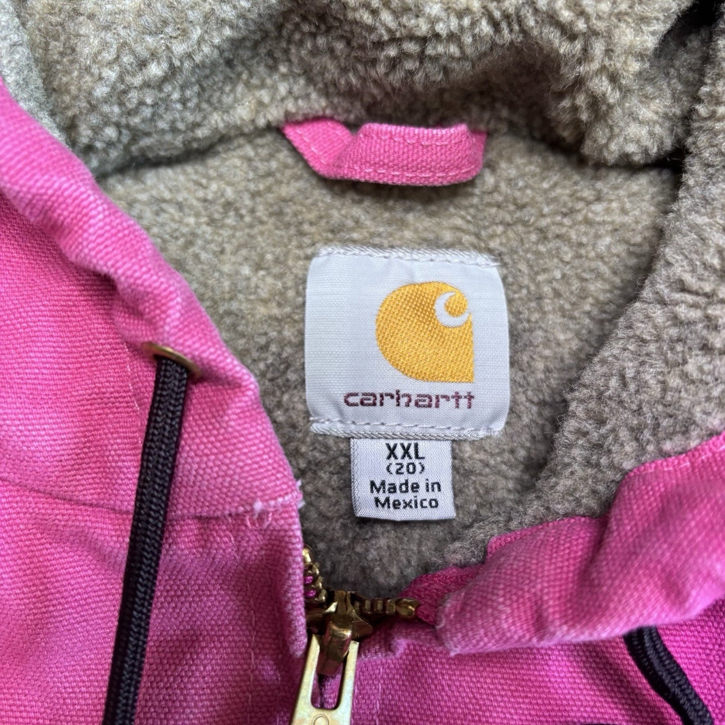 Vintage Carhartt Jacket XXL Pink WJ141 Duck Canvas Quilted Hooded Sherpa Lined