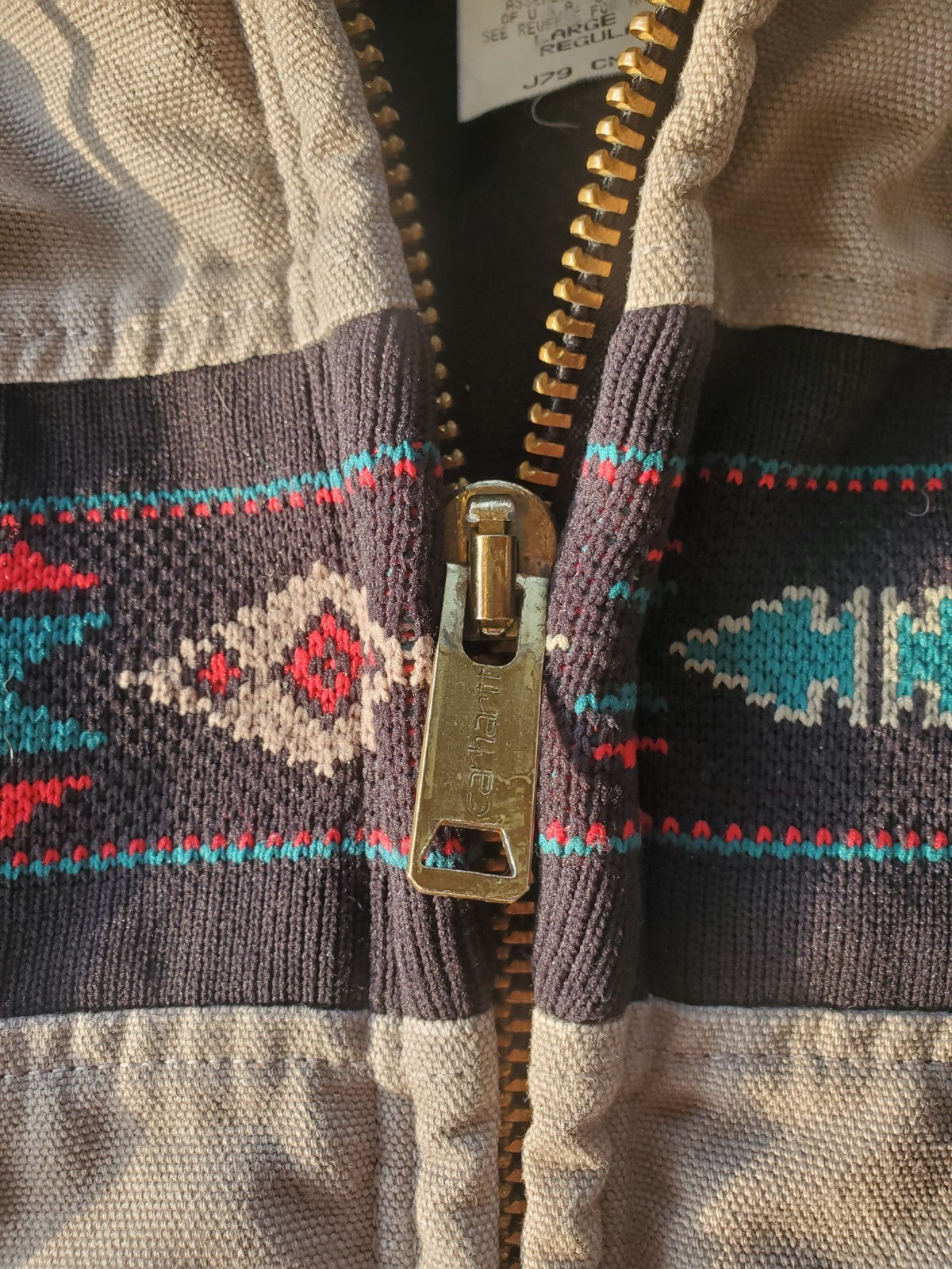 Carhartt Aztec Large Hooded Jacket Vintage 90's  Distressed Tribal Pattern