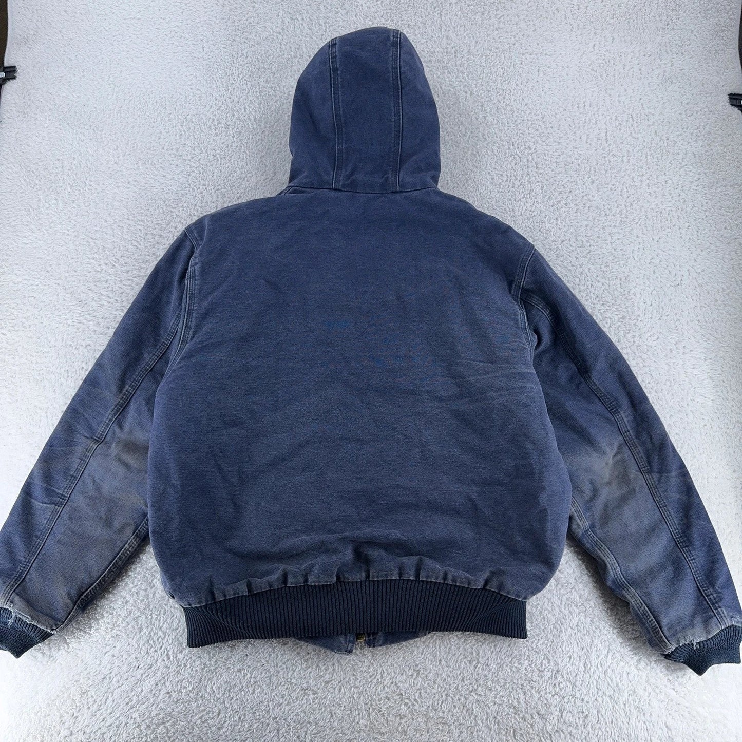 Carhartt Jacket Mens Large Blue Hooded Full Zip Workwear Faded Lined 376-20 duck