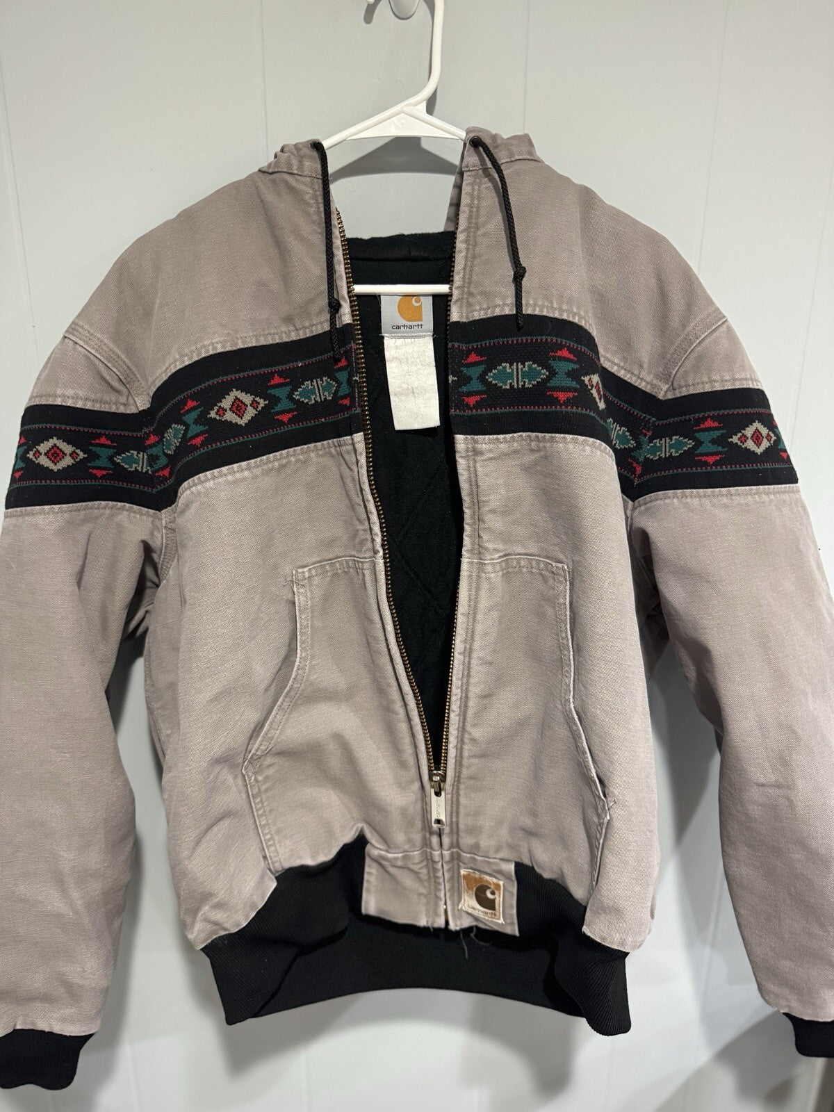 Vintage 90s Grey Aztec Carhartt Jacket Size M J78