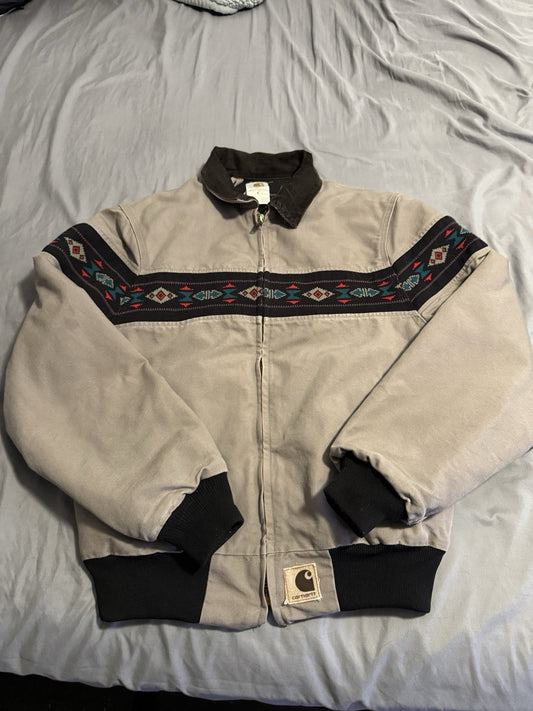 VTG 90s Carhartt SANTA FE Jacket AZTEC J77CMT Gray Large (L) Clean