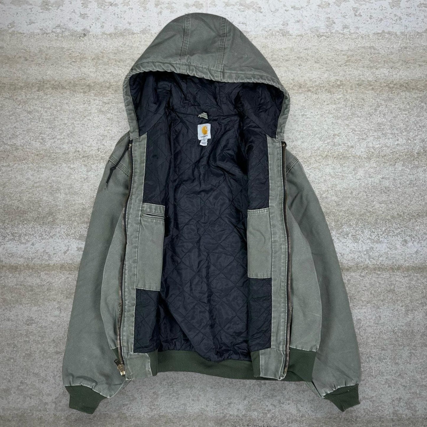 Vintage Carhartt Jacket L Sage Green Cotton Canvas Insulated Hooded Full Zip 90s